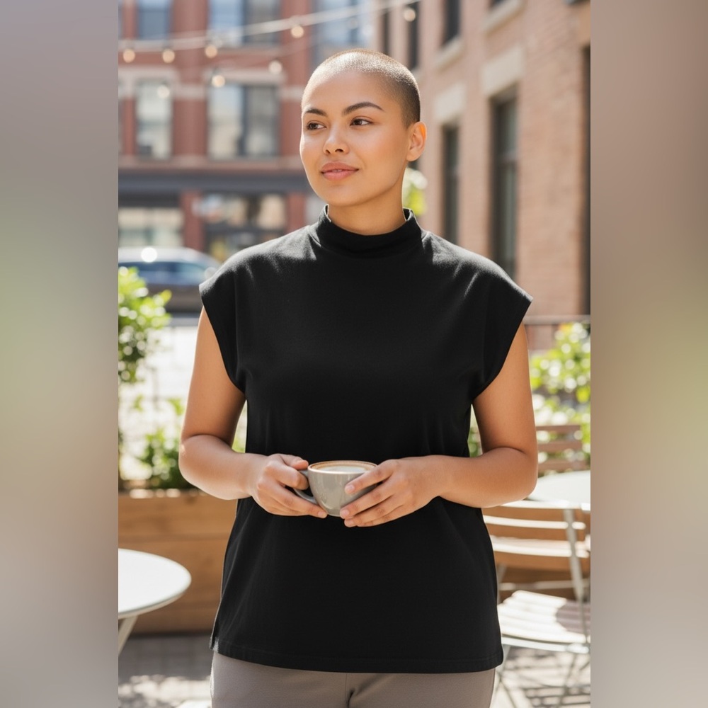Majestic Filatures Soft Touch Deluxe Viscose Mock Neck Tee Black Medium
